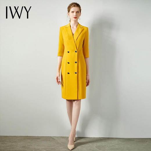 IWY/黄色时尚连衣裙套裙女修身双排扣02Q1 商品图0