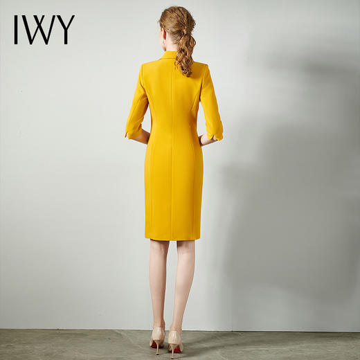 IWY/黄色时尚连衣裙套裙女修身双排扣02Q1 商品图3