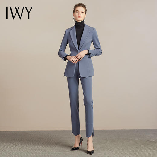 IWY/简约时尚蓝色通勤百搭西服西装套装女职业商务休闲干练工作服204025C1P1 商品图4