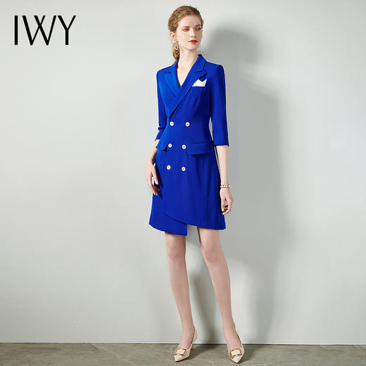 IWY/蓝色修身连衣裙套裙女职业商务通勤Q03 商品图4