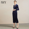 【售罄下架】IWY/高端职业装连衣裙女时尚藏蓝色系带丝绒套装气质通勤商务长裙204018Q1 商品缩略图4