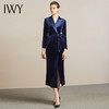 【售罄下架】IWY/高端职业装连衣裙女时尚藏蓝色系带丝绒套装气质通勤商务长裙204018Q1 商品缩略图1