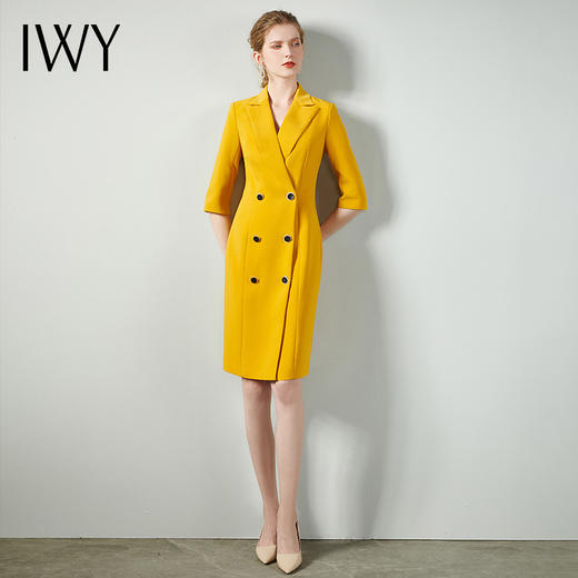 IWY/黄色时尚连衣裙套裙女修身双排扣02Q1 商品图1