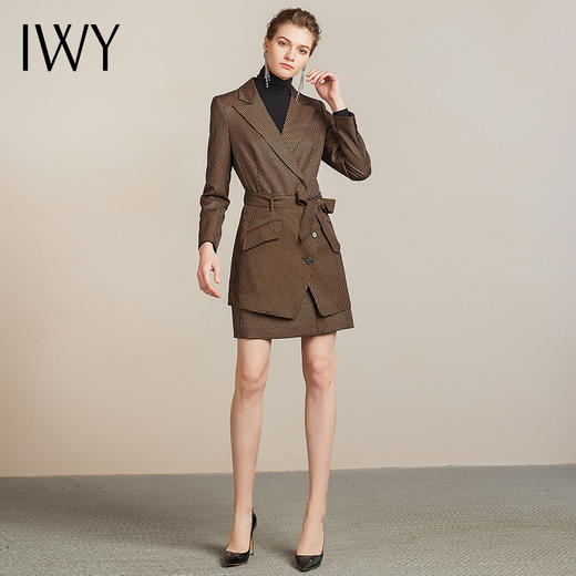 IWY/复古设计感黑咖格子西装套装女职业商务干练百搭气质204028Q1S1 商品图4