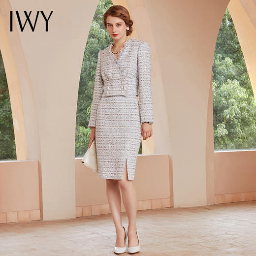IWY/蓝色粗花呢小香风西服西装套裙女职业商务通勤C1031+S1027 商品图0