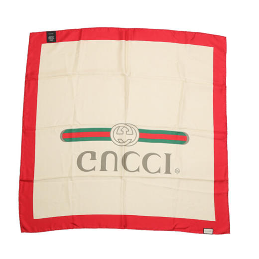 GUCCI 古驰 女士春夏象牙色红边GUCCI标识真丝围巾丝巾方巾 混色 529002 3G001 9274 商品图1