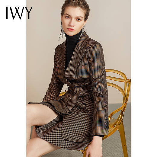 IWY/复古设计感黑咖格子西装套装女职业商务干练百搭气质204028Q1S1 商品图2