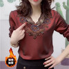 PDD-YLNZ210116新款时尚洋气百搭V领长袖拼接镶钻蕾丝弹力加绒打底衫 商品缩略图0