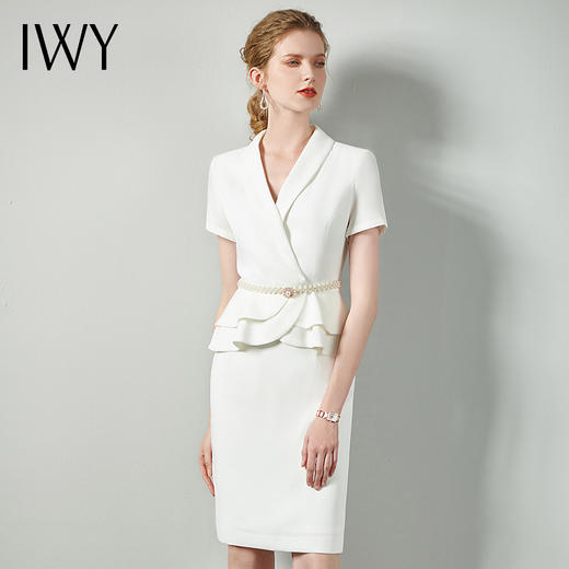 IWY/典雅白色西服西装套裙女时尚修身气质名媛职业上班面试主持人正装CS810 商品图2