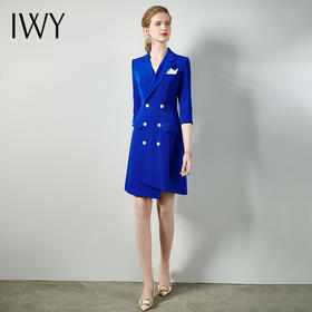 IWY/蓝色修身连衣裙套裙女职业商务通勤Q03