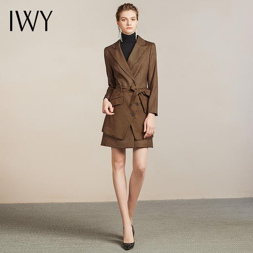 IWY/复古设计感黑咖格子西装套装女职业商务干练百搭气质204028Q1S1 商品图0