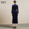 【售罄下架】IWY/高端职业装连衣裙女时尚藏蓝色系带丝绒套装气质通勤商务长裙204018Q1 商品缩略图3