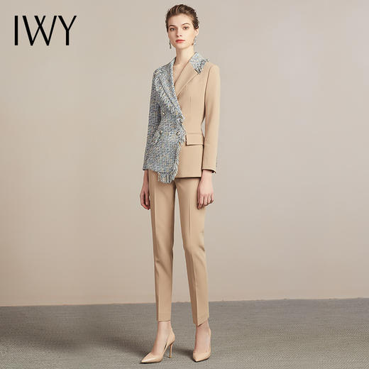 IWY/高端拼接卡其色设计感西服套装女职业装商务韩版通勤时尚气质女神204003C1P1 商品图2