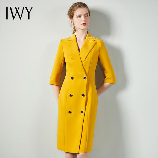 IWY/黄色时尚连衣裙套裙女修身双排扣02Q1 商品图2