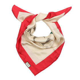 GUCCI 古驰 女士春夏象牙色红边GUCCI标识真丝围巾丝巾方巾 混色 529002 3G001 9274