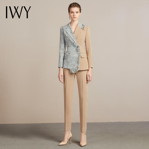 IWY/高端拼接卡其色设计感西服套装女职业装商务韩版通勤时尚气质女神204003C1P1 商品图1