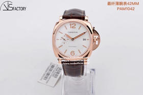 VS新品：沛纳海 Luminor Due 小红金 42MM 纤薄PAM 1042 这是沛呐海薄的款～ 贴紧手腕不厚重，冬天佩戴非常适合～圣诞送礼小红金 男女都可佩戴哦～