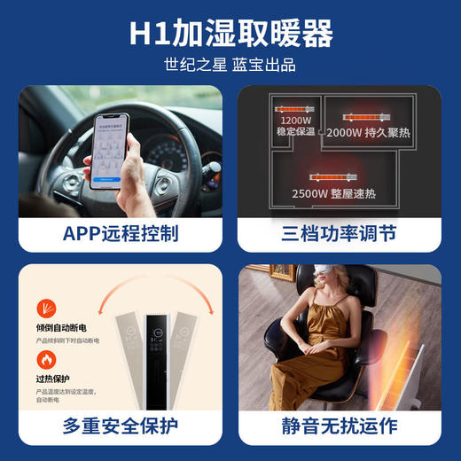 【蓝宝】德国蓝宝加湿取暖器家用节能对流式电热暖风机客厅速热H12【蓝宝】 商品图2