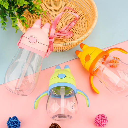膳魔师Tritan兔子儿童吸管杯带手柄防漏兔子款婴儿水杯宝宝学饮杯 商品图1