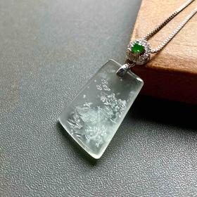 玻璃种雪花棉翡翠山水牌