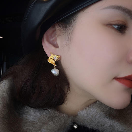 龢盒原创 18k金镶白冰翡翠珍珠金鱼二用耳坠耳环/吊坠项链 商品图2