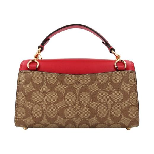 蔻驰COACH 奢侈品 女士小号手提单肩斜挎包浅棕配红色PVC配皮 C1439 IMS5J 商品图2