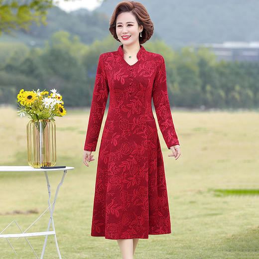 MQ-XN8805春秋新款长袖加大码旗袍领连衣裙 商品图2