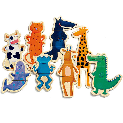djeco调皮动物园创意动物3片拼图3岁 益智玩具