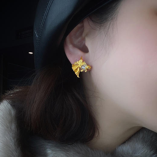 龢盒原创 18k金镶白冰翡翠珍珠金鱼二用耳坠耳环/吊坠项链 商品图3