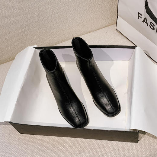 欧美短靴|秋冬2020新款欧洲站女靴后拉链粗跟女士高跟靴子 商品图1