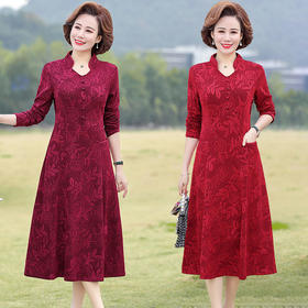 MQ-XN8805春秋新款长袖加大码旗袍领连衣裙