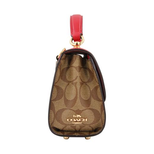 蔻驰COACH 奢侈品 女士小号手提单肩斜挎包浅棕配红色PVC配皮 C1439 IMS5J 商品图3