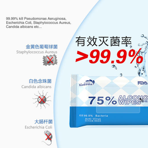 【随身装】75%酒精湿巾10片/包中英文双语包装 抽取式小包乙醇消毒湿巾纸亚布力居家日用个护餐饮清洁工具系列 商品图2