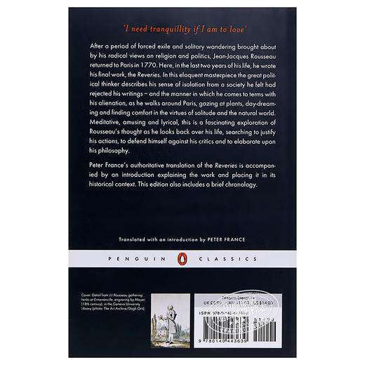 预售 【中商原版】卢梭：一个孤独漫步者的遐想 英文原版 Reveries of the Solitary Walker Jean-Jacques Rousseau 商品图1