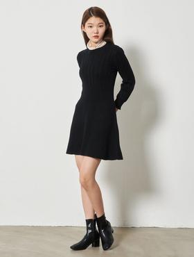 8seconds Black solid pleated long黑色变形电缆编织连衣裙女款JPY带授权招加盟代理