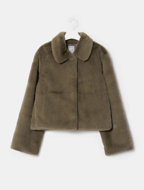 8 seconds 女款卡其色隐藏扣式领子皮草短外套JPY带授权招加盟代理 商品图1