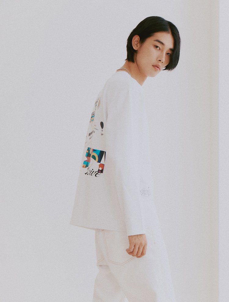 8seconds Ivory basic stripe short皆宜的白色背面印花T恤男女款JPY带授权招加盟代理