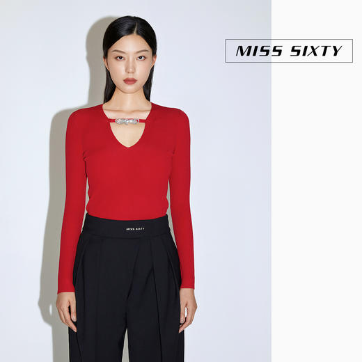 Miss Sixty2021春季新款针织衫女V领烫钻盘绳扣修身6N1RJ4400000 商品图1