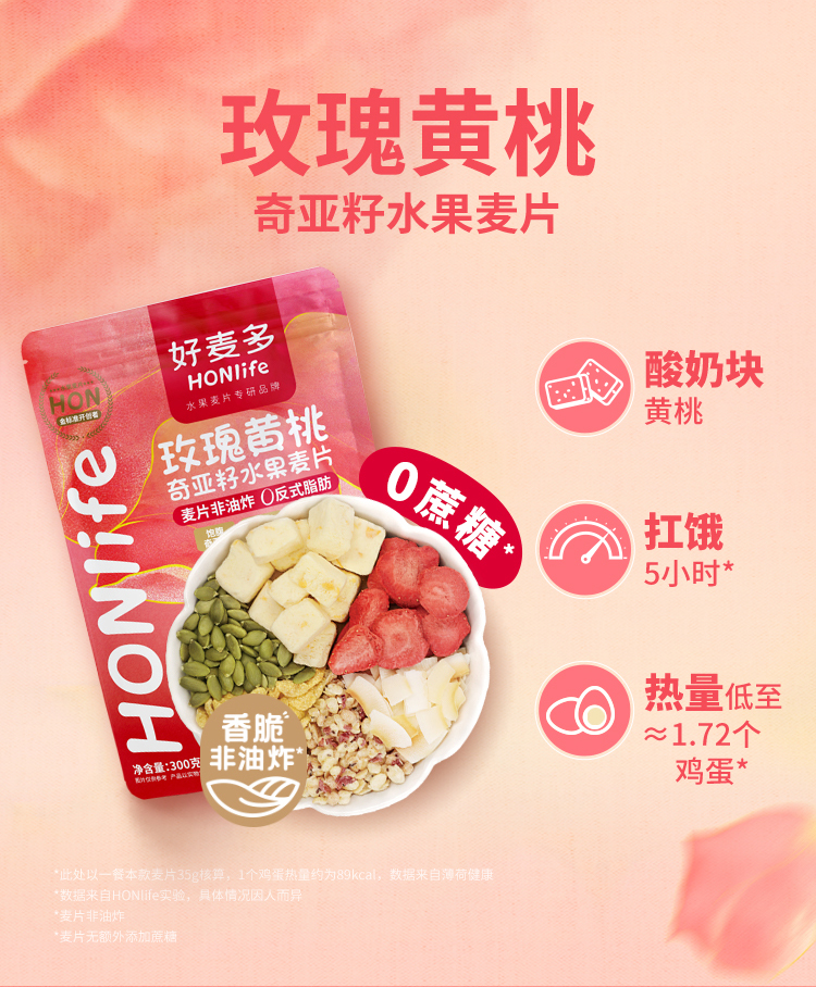 关晓彤代言 好麦多奇亚籽谷物麦片300g酸奶水果 酸奶柚柚 芝芝可可 水果莓莓 脆肉松海苔 酸奶桃桃特调燕麦基底干吃更好吃 2袋装