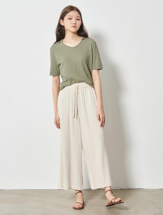 8seconds Khaki linen blended stand卡其色亚麻混纺立领T恤女款JPY带授权招加盟代理 商品图1