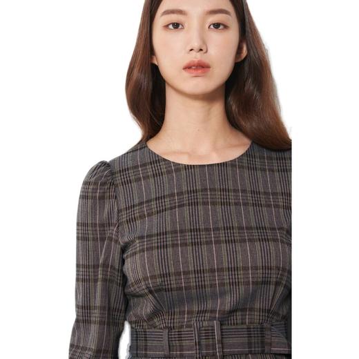 8seconds Black solid pleated long棕色格纹腰带连衣裙女款JPY带授权招加盟代理 商品图4