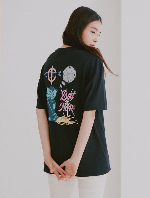 8seconds neck short sleeve T-shirt黑色背面印花T恤女款JPY带授权招加盟代理