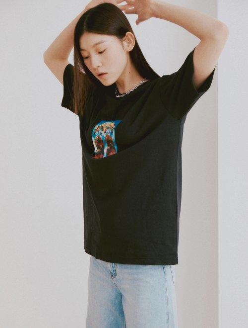 8seconds8 X RAREBIRTH男女皆宜的黑色战士印花T恤女款JPY带授权招加盟代理 商品图3