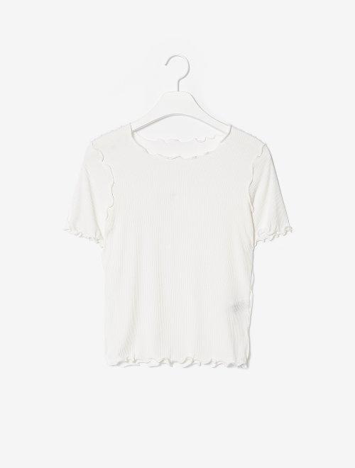 8seconds embroidered letter short白色罗纹褶边短袖T恤女款JPY带授权招加盟代理 商品图1