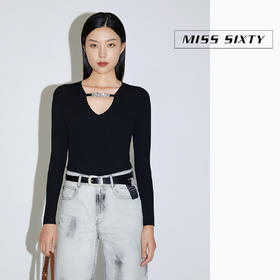 Miss Sixty2021春季新款针织衫女V领烫钻盘绳扣修身6N1RJ4400000