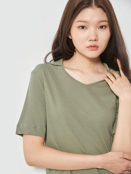 8seconds Khaki linen blended stand卡其色亚麻混纺立领T恤女款JPY带授权招加盟代理 商品图0