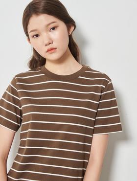 8seconds detail short sleeve T-shirt棕色Basic条纹短袖T恤女款JPY带授权招加盟代理