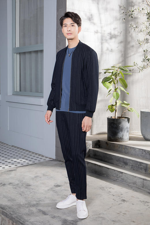 callisto藏青条纹棒球领针织夹克  SQFEJ003C 商品图2