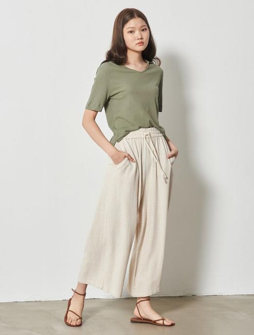 8seconds Khaki linen blended stand卡其色亚麻混纺立领T恤女款JPY带授权招加盟代理 商品图2