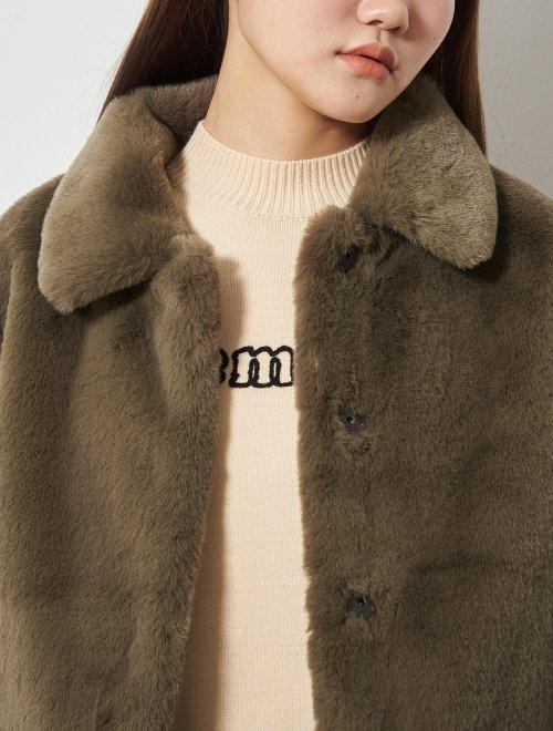 8 seconds 女款卡其色隐藏扣式领子皮草短外套JPY带授权招加盟代理 商品图0